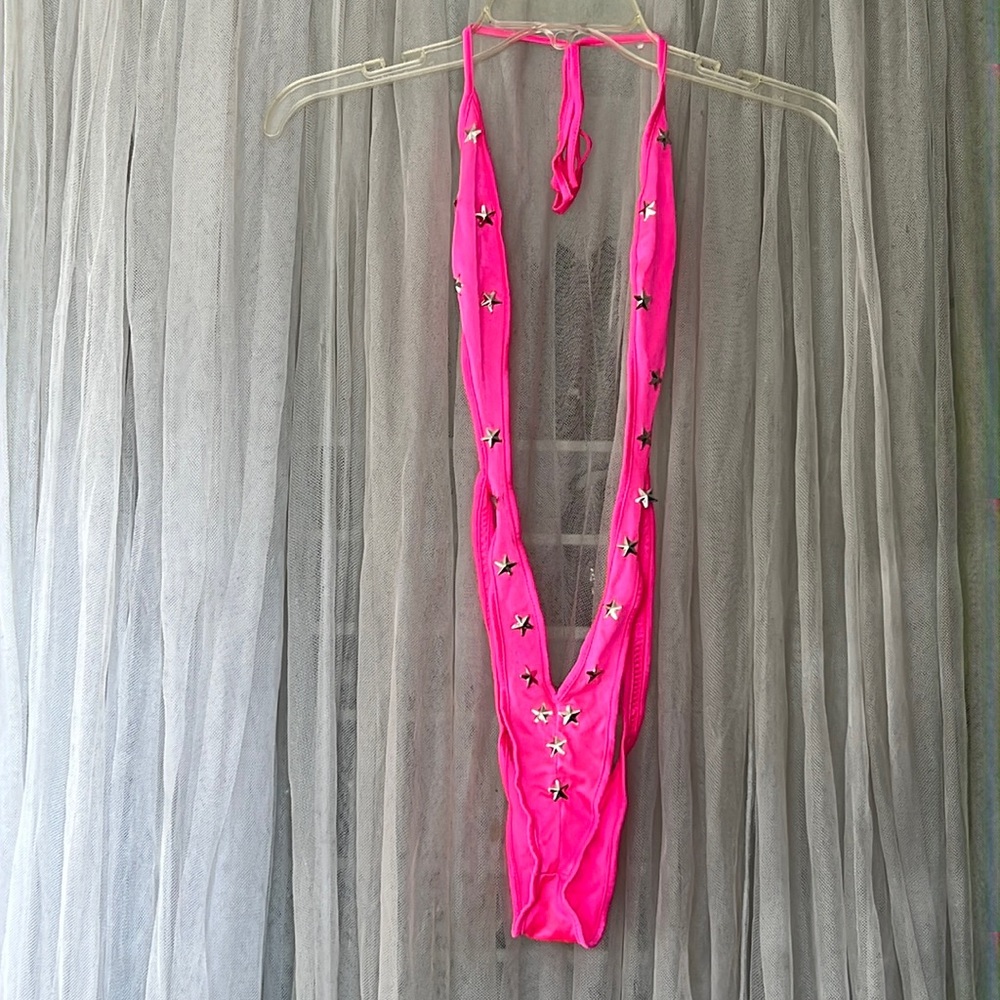 ⭐️ Ziganne vintage skimpy 1 piece swimsuit bikini Barbiecore Pink silver stars S